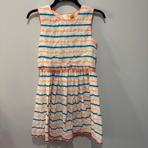 Girls Boden Striped Dress Orange blue White 13-14